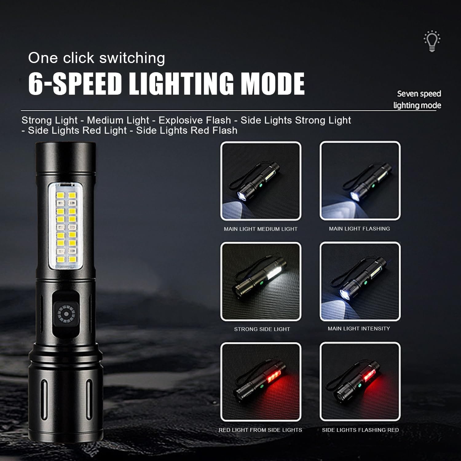 Linterna Táctica LED Profesional Multifuncional Impermeable Recargable Zoom Camping Noche Oscuridad