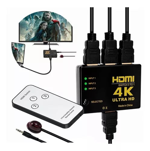 Switch Multiplicador Extension Hdmi 4k Control Remoto Xbox PS Laptop PC 3 Puertos Adaptador TV DJ