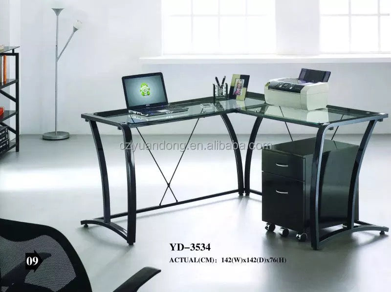 Escritorio Oficina Elegante Moderno Estudio vidrio templado metálica 142x142x76cm