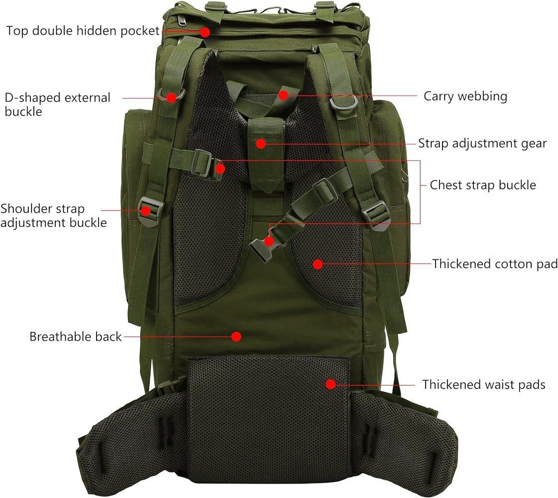 Mochila táctica impermeable 100L con espaldar rígido y funda protectora camping militar viaje sender