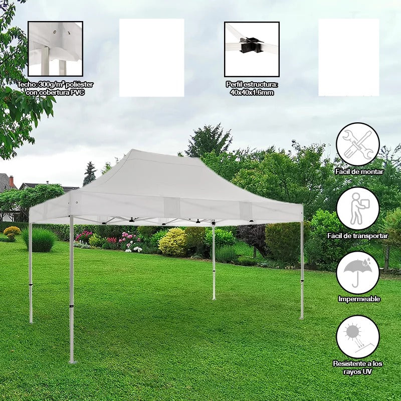 CARPA PLEGABLE 3X4.5m ACORDEÓN CON ESTRUCTURA REFORZADA IMPERMEABLE INVIERNO/LLUVIA/SOL/PATIO/AUTO