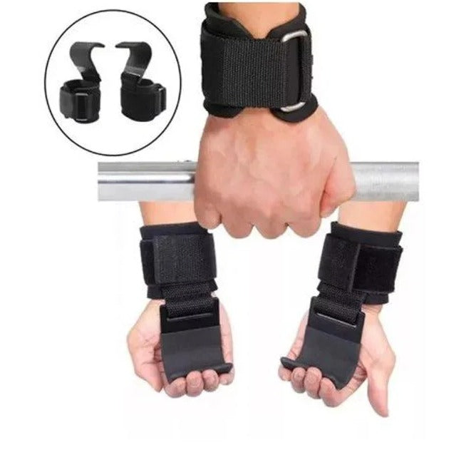 STRAPS CON GANCHO METALICO PARA GYM LEVANTAMIENTO PESAS SOPORTE POWERLIFTING AGARRE GIMNASIO MANOS