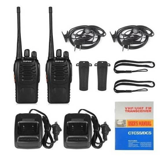 Kit Radio Transmisor x 2 Walkie Talkie con Audifonos Moto Camping Intercomunicador Guardia Segurid