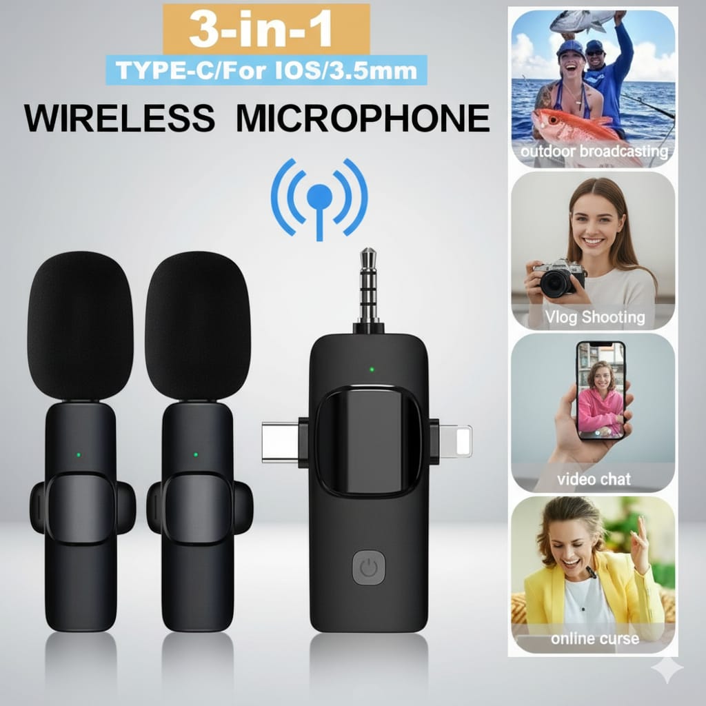 MICROFONO DOBLE INALÁMBRICO 3 EN 1  CORBATERO PERIODISTA PROFESIONAL IPHONE ANDROID PODCAST ENTREVIS