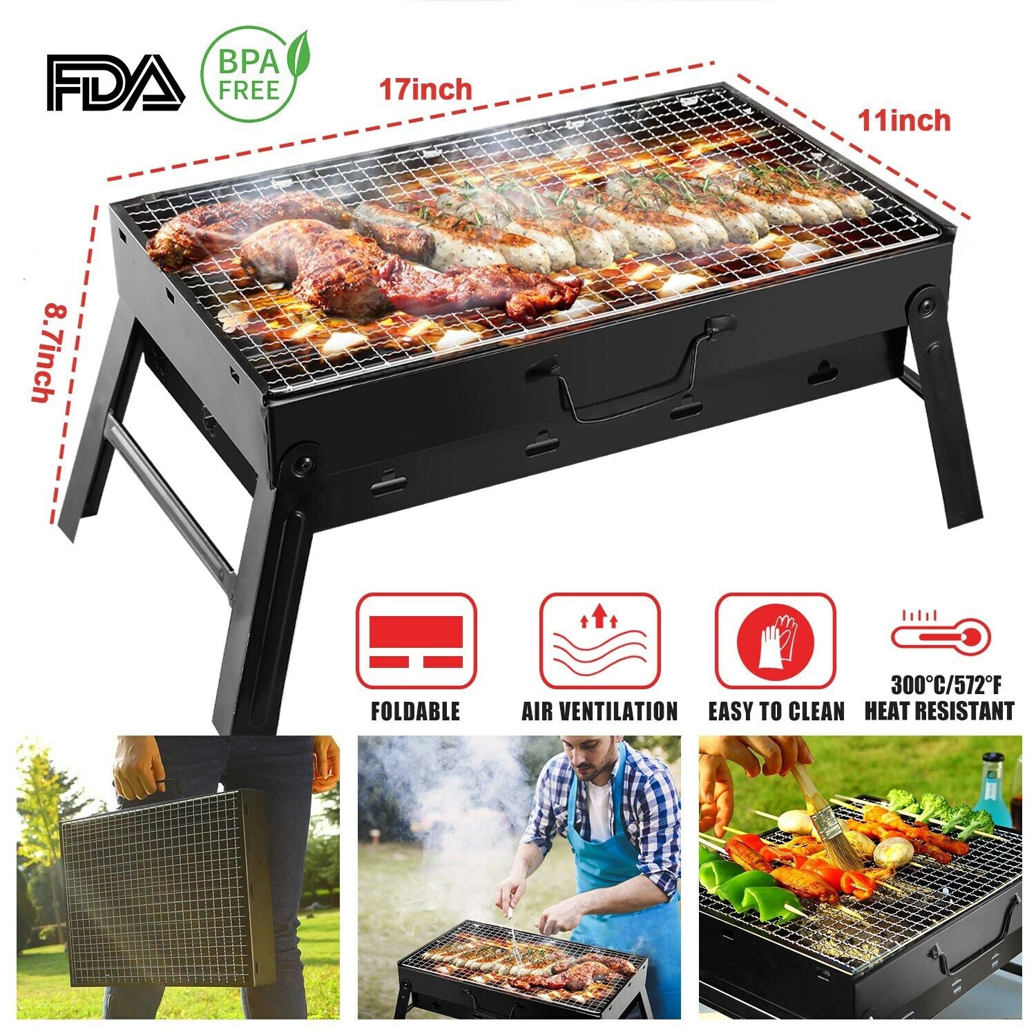 Parrilla barbecue plegable picnic portátil camping amigos familia jardín patio terraza viaje
