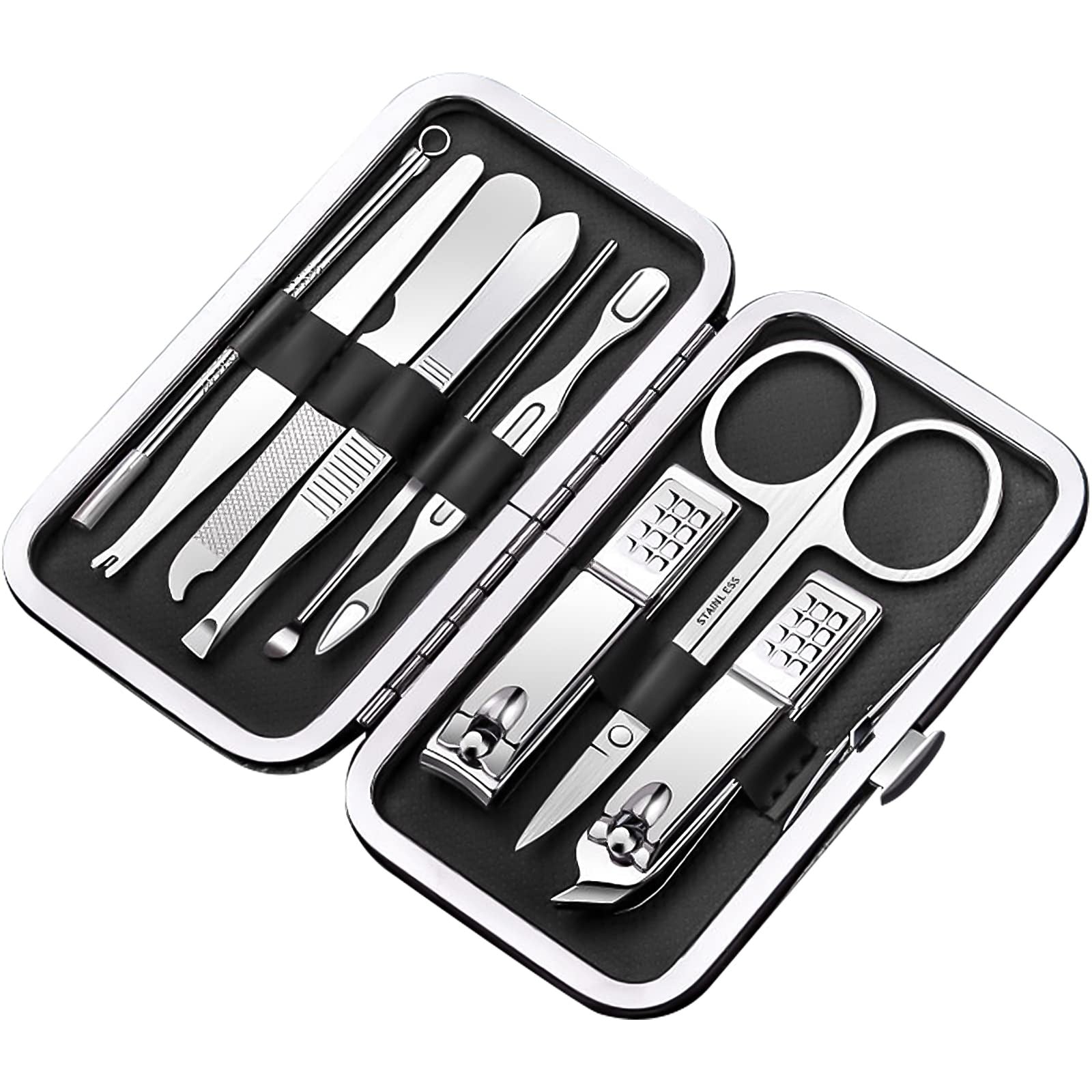 Kit de manicura portatil con estuche de 8 piezas de acero inoxidable cortauñas tijeras viaje