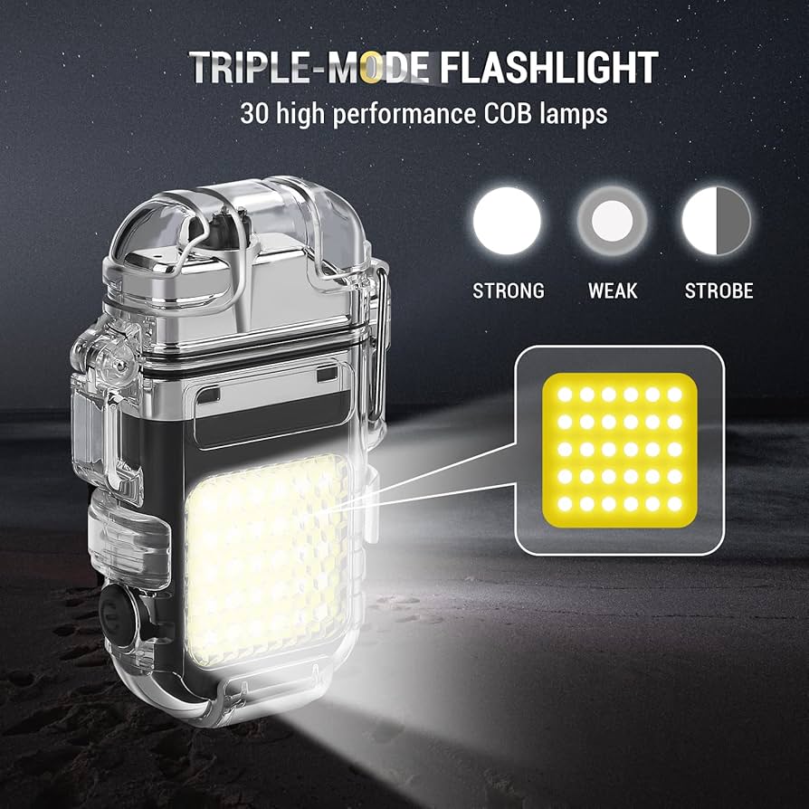 Linterna Encendedor Recargable USB Llavero Tactico Luz LED Impermeable Camping Senderismo Viajes