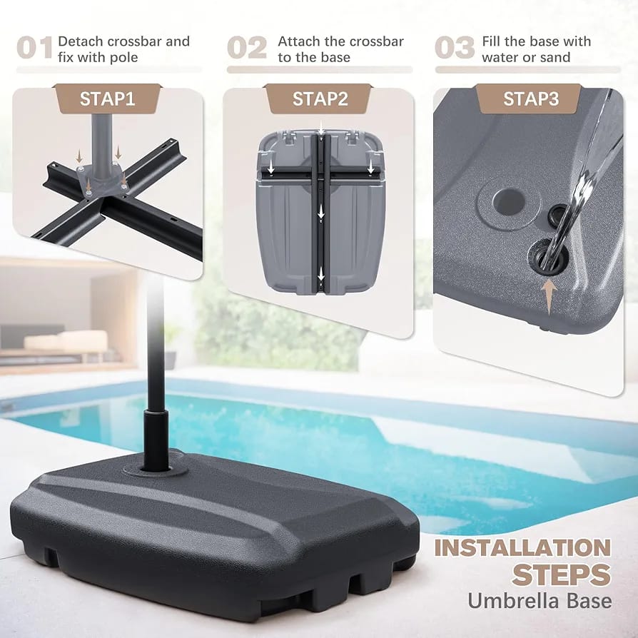 Base de Sombrilla Parasol Con Ruedas Capacidad 125 libras Agua Arena Patió Jardín Exterior Terraza