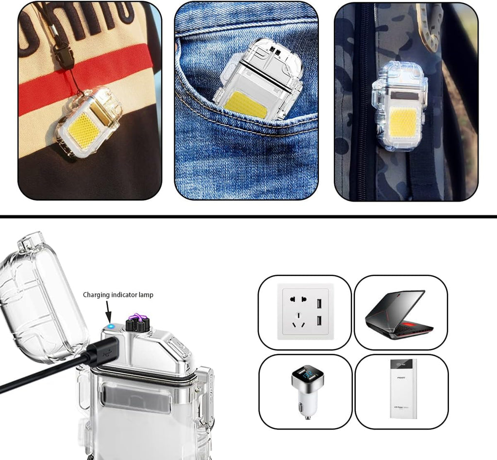 Linterna Encendedor Recargable USB Llavero Tactico Luz LED Impermeable Camping Senderismo Viajes