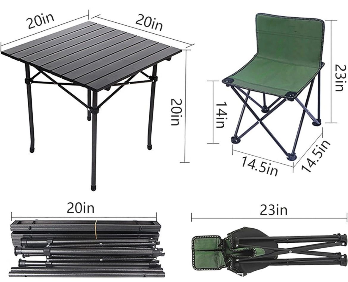 Kit Mesa plegable metálica + 4 sillas plegables + maletín camping viaje picnic playa paseo exterior