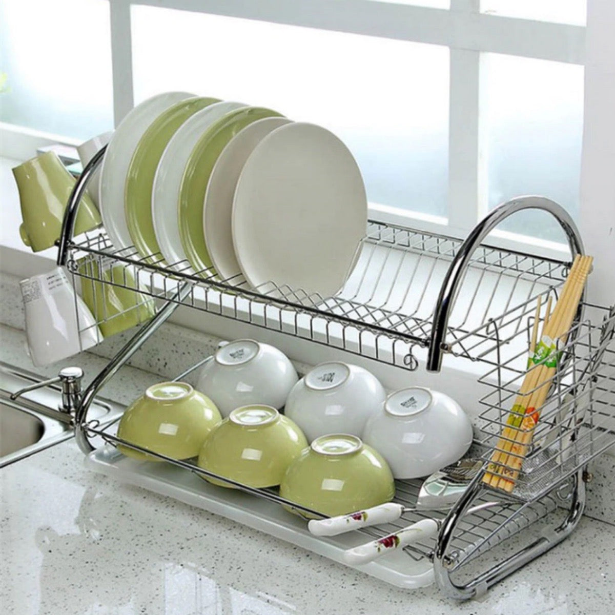 Escurreplatos organizador platero de acero inoxidable 2 niveles lavabo cocina hogar