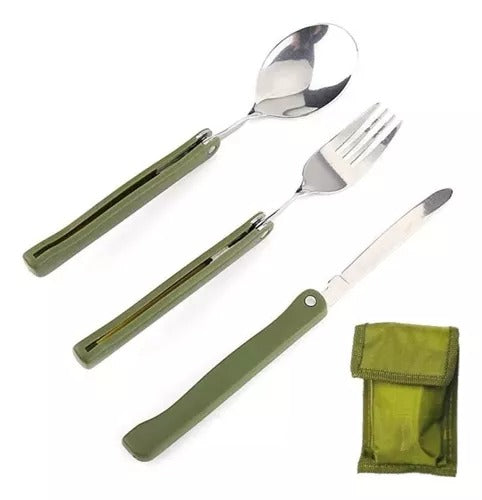 KIT CUBIERTOS PLEGABLES TÁCTICOS MULTIFUNCIONALES CON ESTUCHE SUPERVIVENCIA