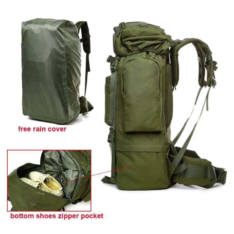 Mochila táctica impermeable 100L con espaldar rígido y funda protectora camping militar viaje sender