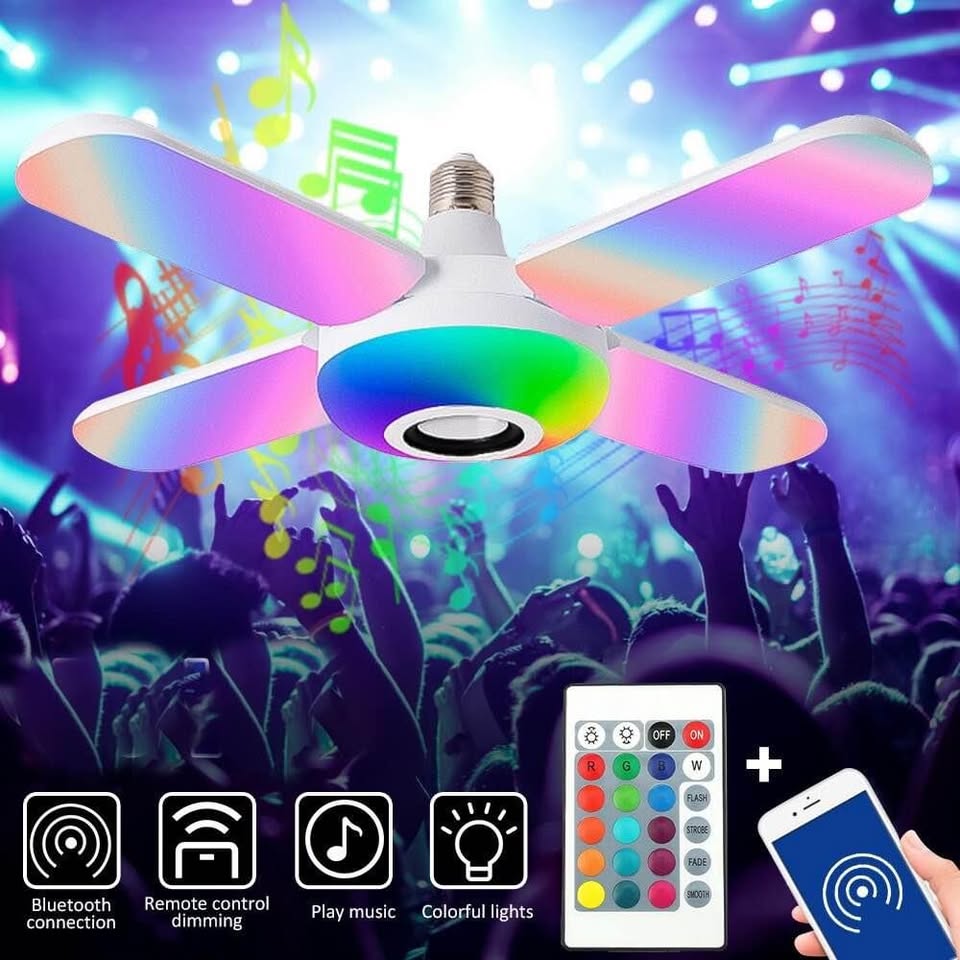 Foco Smart Bluetooth RGB luces colores control remoto música iluminación fiesta ventilador