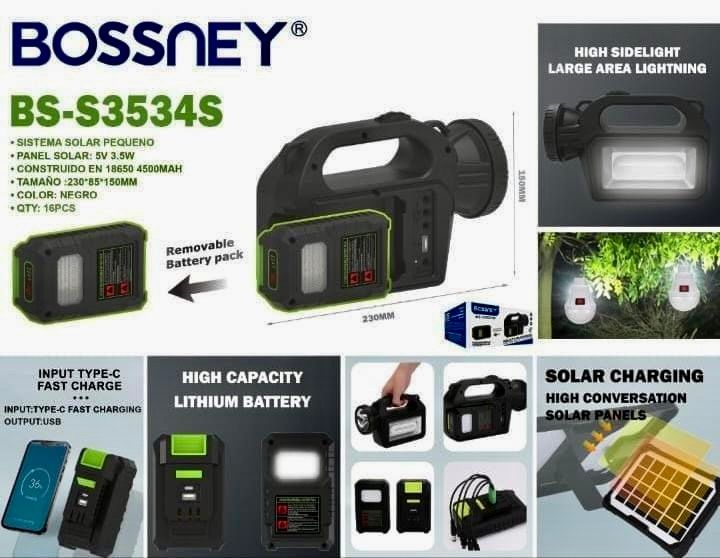 Sistema de energía solar recargable con 3 focos linterna y lámpara con power banck  internet router