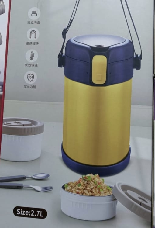 Lonchera portátil multicapa larga duración  2,7 L cap. con estuche de aluminio  acero inoxidable