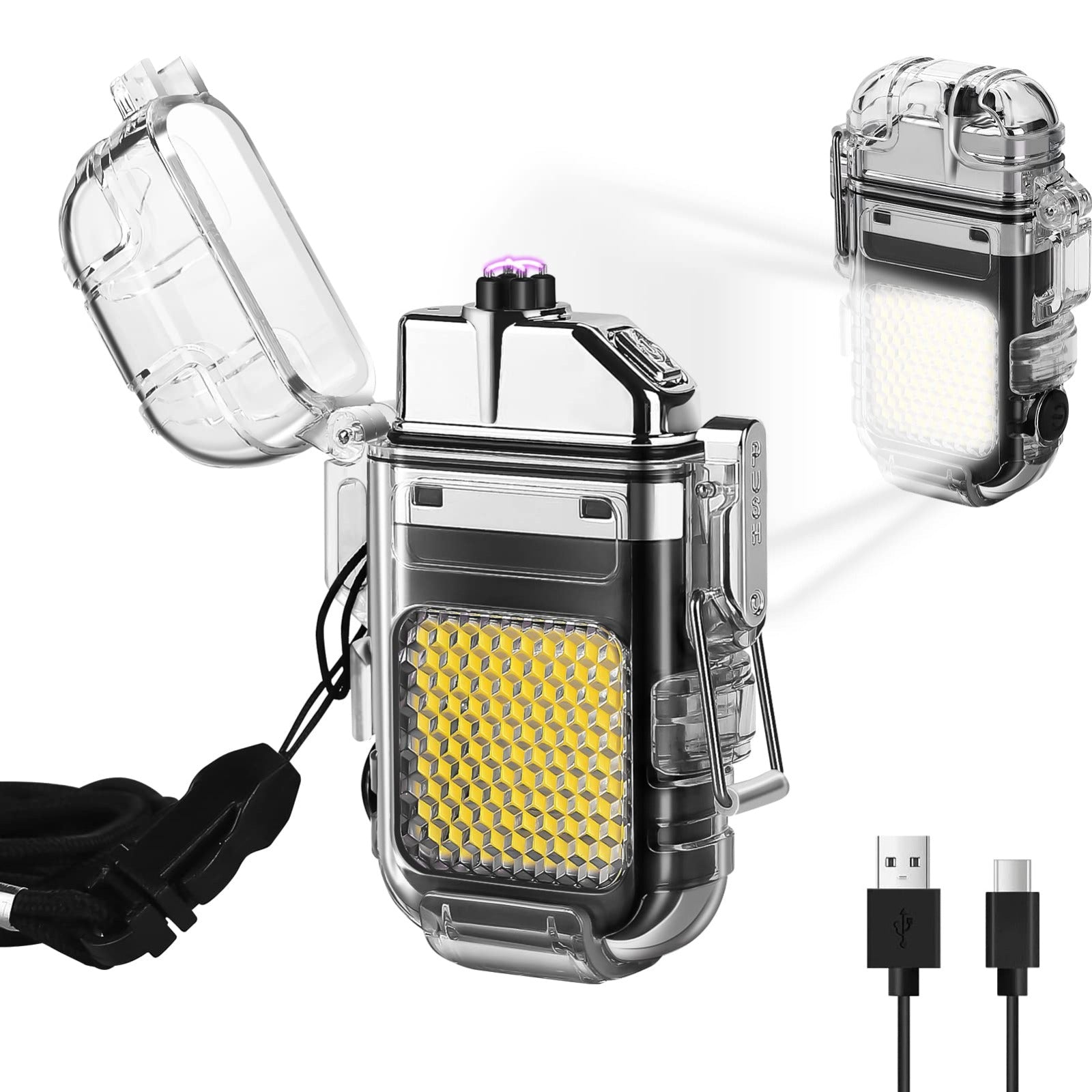 Linterna Encendedor Recargable USB Llavero Tactico Luz LED Impermeable Camping Senderismo Viajes