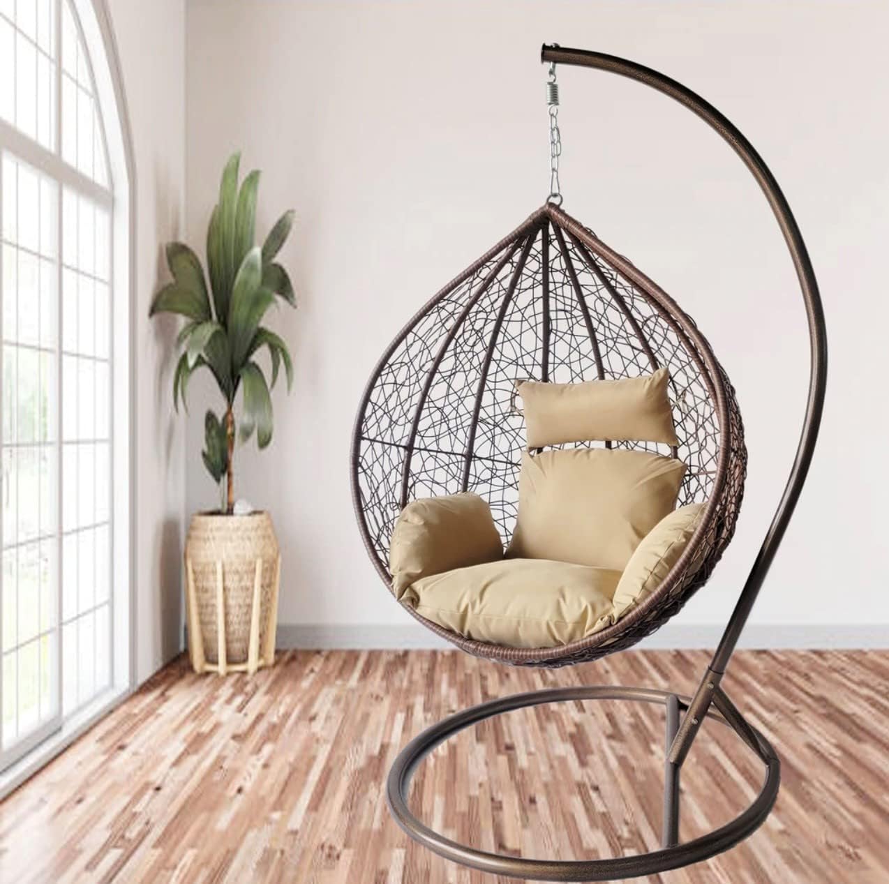 Silla Colgante Nido Ratan con cojín y almohadas estructura de aluminio Suit/Sala/Mirador/Jardín/Dor