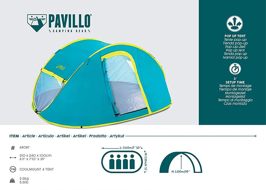 Carpa PAVILLO camping plegable impermeable 240x210cm 4-6 personas