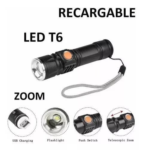 Linterna Táctica Recargable usb potente impermeable camping seguridad noche