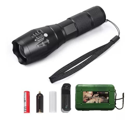 Linterna Táctica con Zoom Multiuso Luz Led Recargable con Estuche Camping Senderismo Noche Invierno