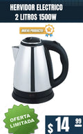 Jarra Hervidor de Agua Eléctrico 2L Calentador Agua 1500w Acero Inoxidable Cafetera Tetera