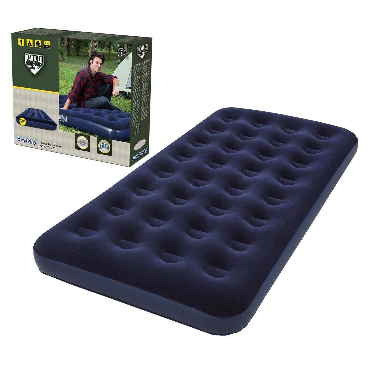 Colchón inflable 1 plaza Bestway Camping Aire libre Senderismo Viaje 188X76CM