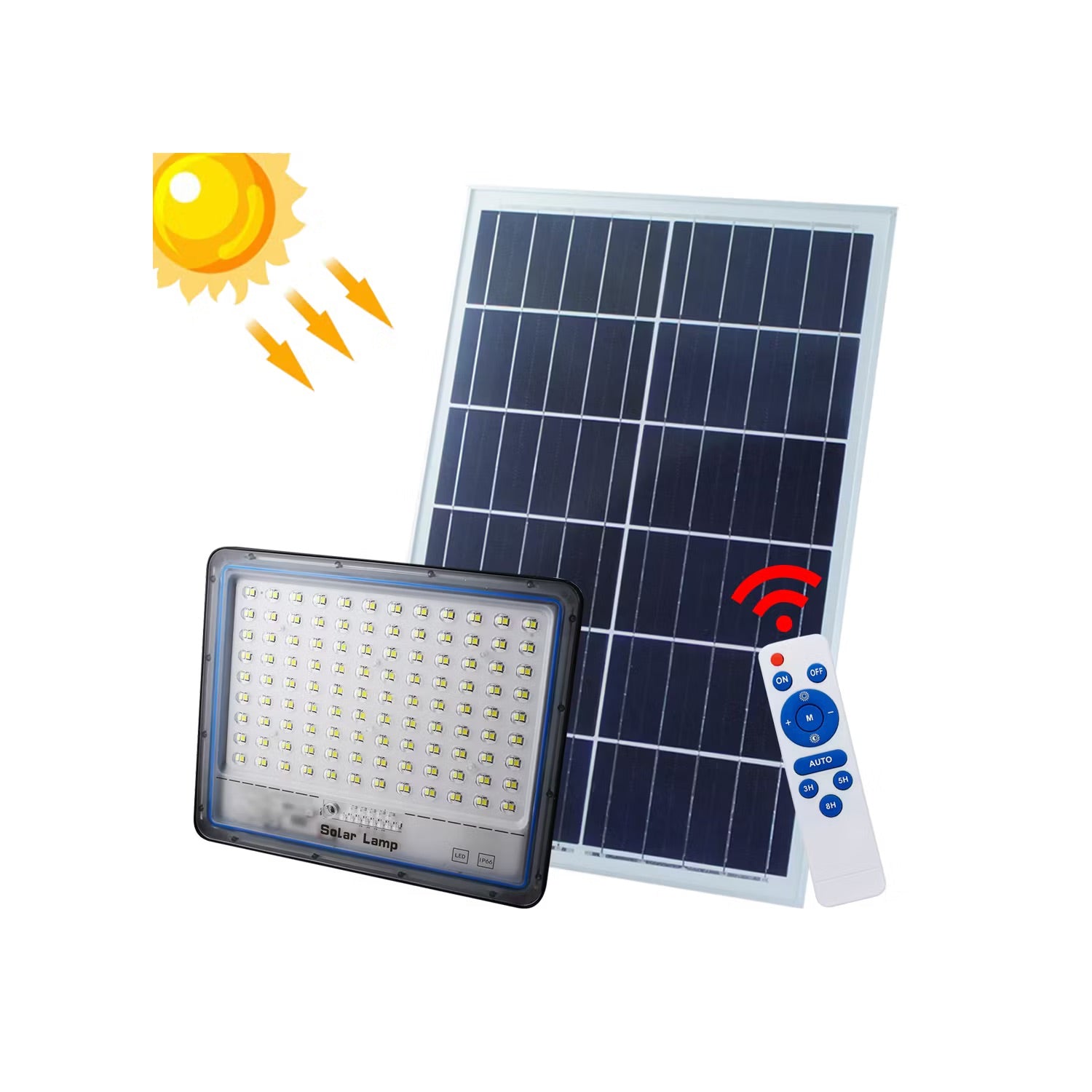 Lámpara solar led recargable impermeable con control 30w sensor de luz