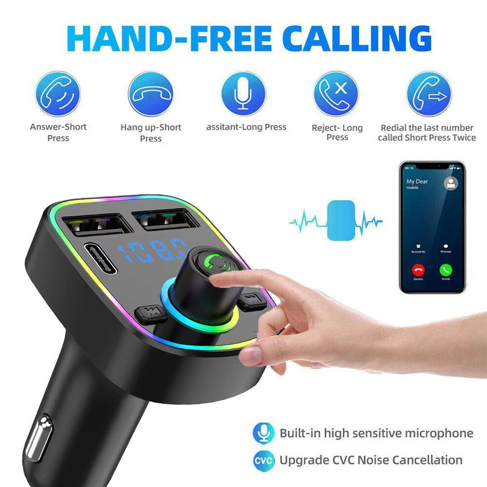 Reproductor de musica auto/carro con Bluetooth 5,0+manos libres+radio+micrófono+carga rápida+USB+C
