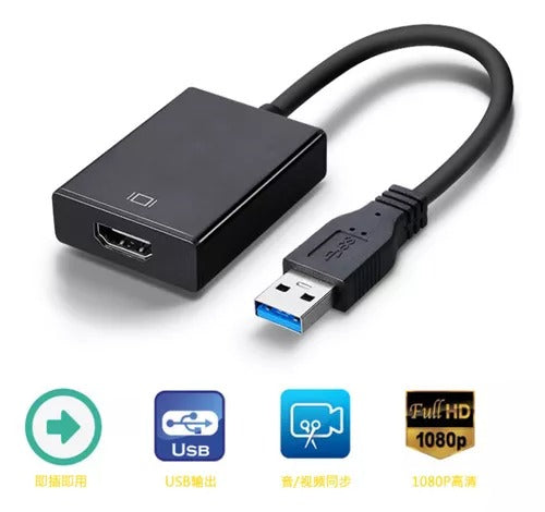 CONVERTIDOR USD A HDMI FULL HD 1080 HDCP  COMPUTADORA TV LAPTOP VIDEOS PELICULAS