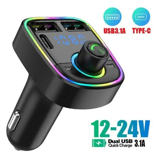 Reproductor de musica auto/carro con Bluetooth 5,0+manos libres+radio+micrófono+carga rápida+USB+C