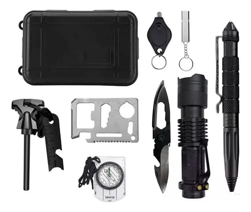 Kit Táctico de supervivencia 9 accesorios navaja camping senderismo selva montaña excursión militar