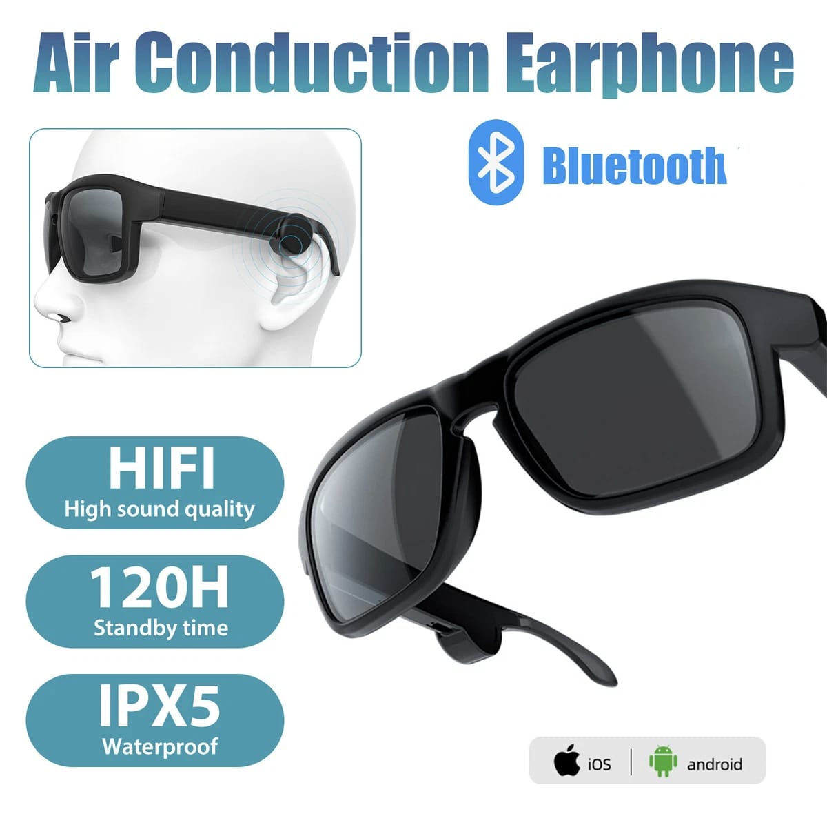 Gafas Lentes de Sol con Bluetooth y Audifonos Incorporados Protección UV Viendo Deportes