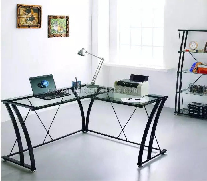 Escritorio Oficina Elegante Moderno Estudio vidrio templado metálica 142x142x76cm