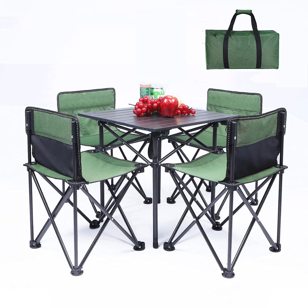 Kit Mesa plegable metálica + 4 sillas plegables + maletín camping viaje picnic playa paseo exterior