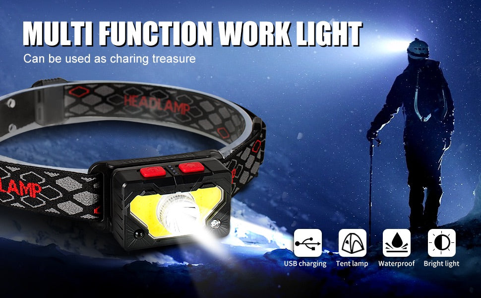 Linterna led táctica de cabeza impermeable 3 modos recargable noche oscuridad camping viaje trabajo