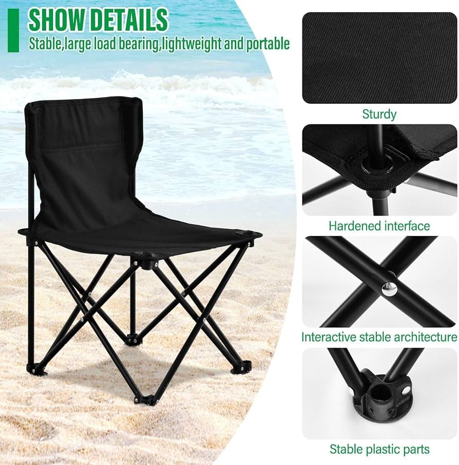 Silla Plegable Negra Camping Playa Pesca Jardín Senderismo Descanso Montaña Viaje