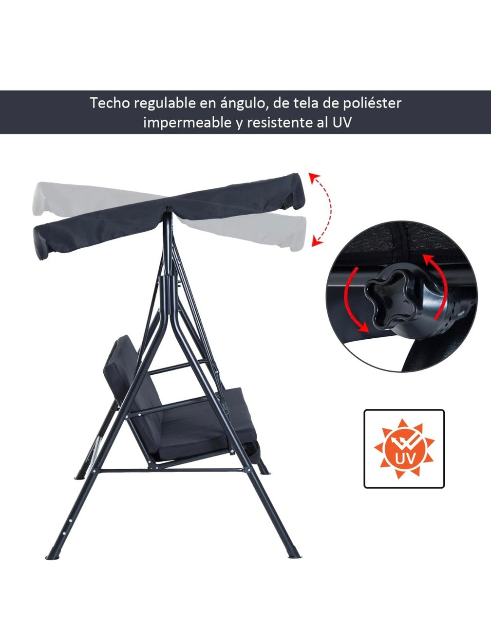 Banco Silla colgante columpio con sombrilla 3 puestos jardín aire libre patio exterior playa