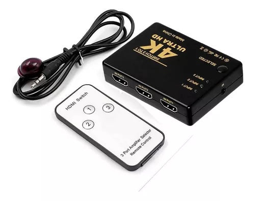 Switch Multiplicador Extension Hdmi 4k Control Remoto Xbox PS Laptop PC 3 Puertos Adaptador TV DJ