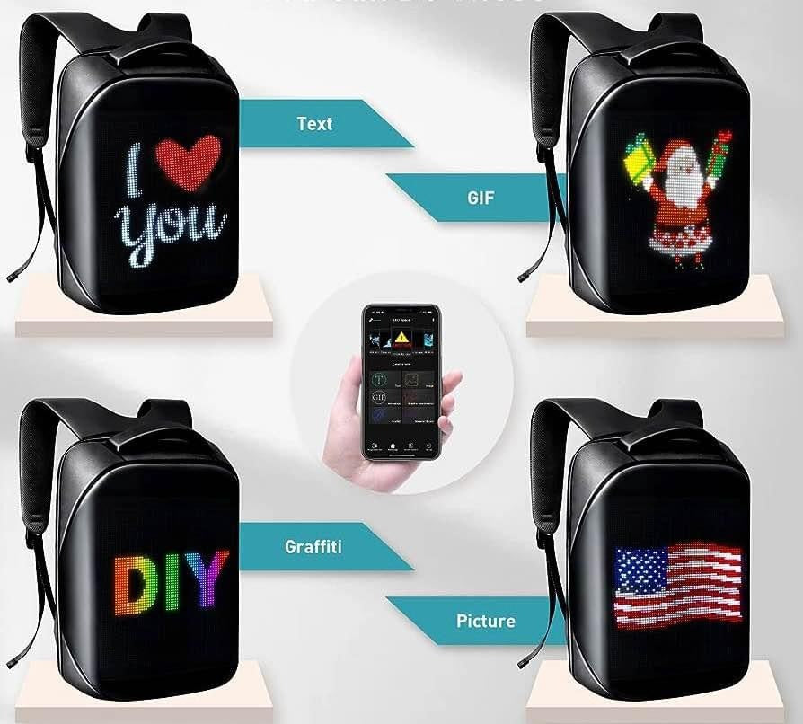 Mochila con Pantalla Panel Led Inalámbrica Bluetooth Wifi Publicidad Laptop Trabajo Moto Bici Clase