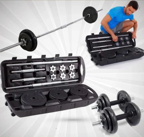 Set completo mancuernas portátil 50kg + barra 150cm gym ejercicio 🏋️‍♀️  fitness gimnasio casa