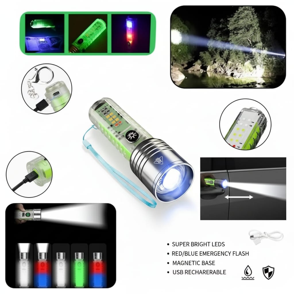 Linterna Táctica LED 50W 8 Modos Recargable  Magnética USB Multiuso Cámping Noche Oscuridad Luz