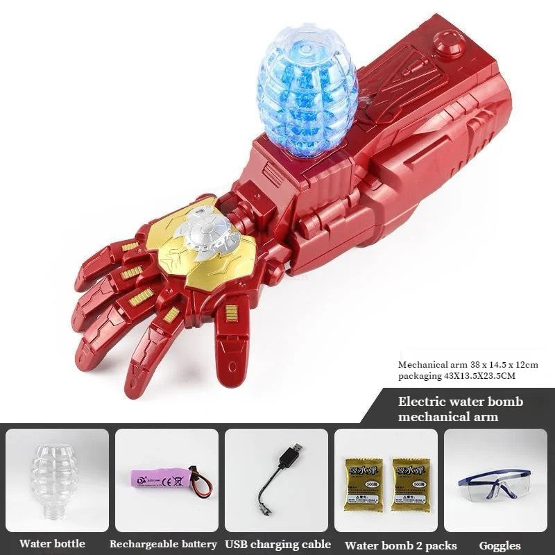 Brazo mano Iron man eléctrico vengador lanzador cápsulas hidrogel recargable juguete niños regalo