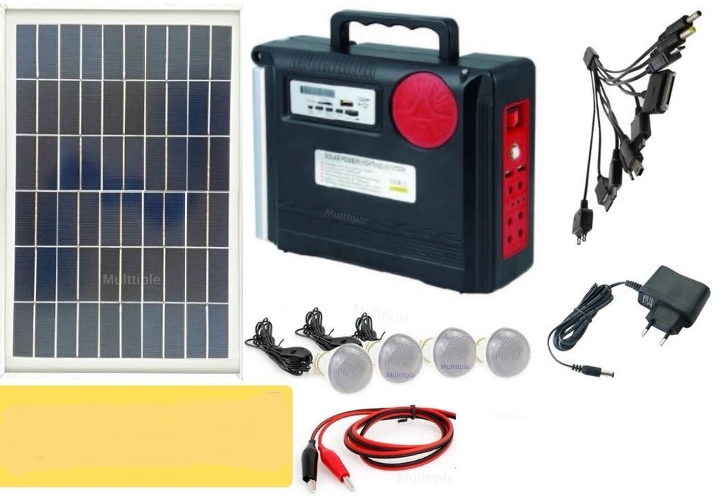 Sistema de iluminación por energía solar con 4 focos / Radio / power banck / linterna / Apagones