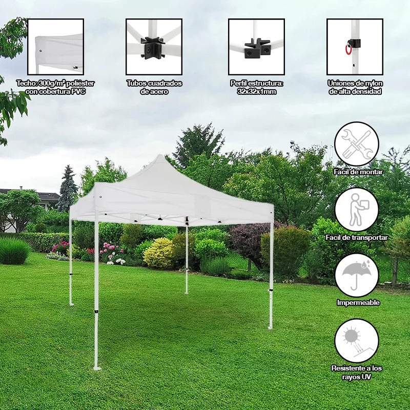 CARPA PLEGABLE ACORDEÓN CON ESTRUCTURA REFORZADA IMPERMEABLE INVIERNO/LLUVIA/SOL/PATIO/JARDIN/AUTO