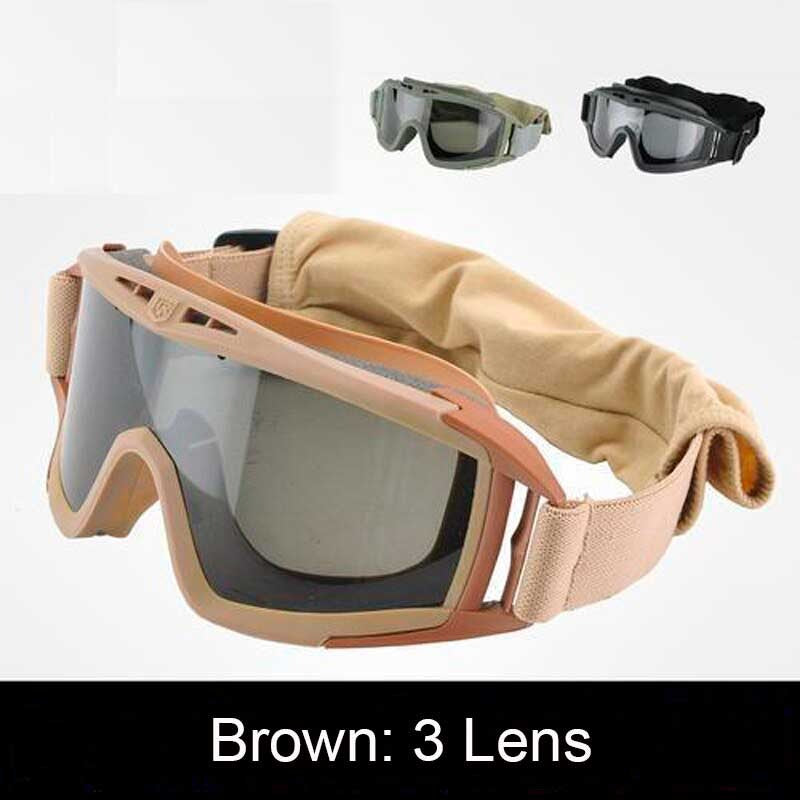 Gafas tácticas con 3 lentes y estuche para Airsoft protección viento polvo policía militar moto