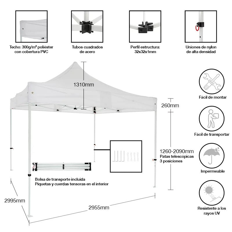 CARPA PLEGABLE ACORDEÓN CON ESTRUCTURA REFORZADA IMPERMEABLE INVIERNO/LLUVIA/SOL/PATIO/JARDIN/AUTO