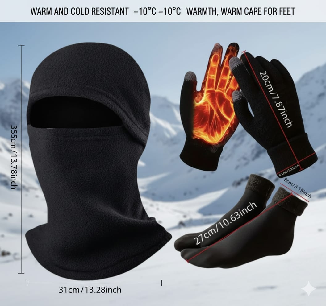Conjunto Termico Polar Pasamontaña +Guantes+Medias Frío Montaña Camping Trabajo Moto
