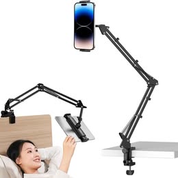 Soporte Brazo Ajustable Giratorio de Metal para Tablet iPad Mesa Escritorio Trabajo Oficina Multiuso