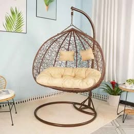 Silla Colgante Doble Nido Ratan con cojín y almohadas estructura de aluminio Jardín Terraza Balcón
